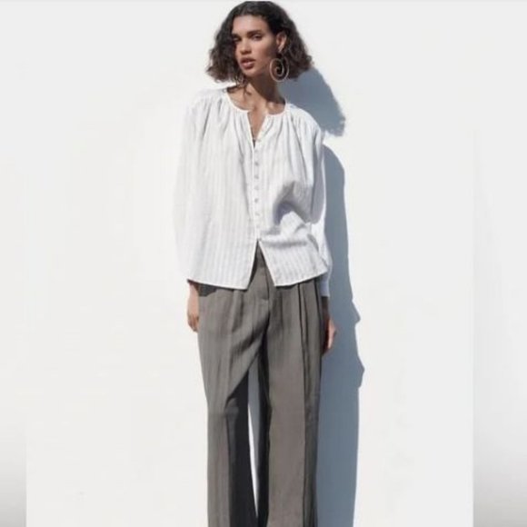 NWT  ZARA white  metallic thread cotton blouse top size M - Picture 1 of 5